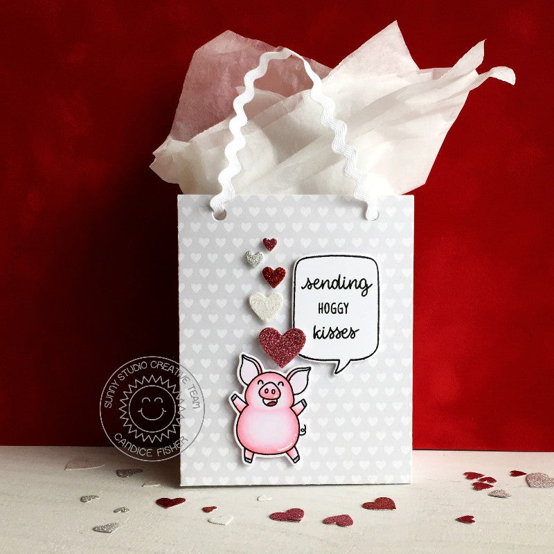 Sunny Studio Stamps Hogs & Kisses Pig Valentine's Gift Bag (using Sweet Treats Bag Metal Cutting Dies)