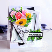 Sunny Studio Stamps Floral Flower Daisy & Tulip Bouquet Wishing You The Best Card using Timeless Tulips Clear Layering Stamps