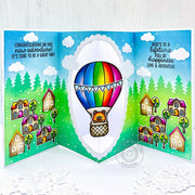 Sunny Studio Rainbow Hot Air Balloon Pop-up Spinner New Home, Wedding or Retirement Card (using Inside Greetings Congrats Sentiment Clear Stamps)