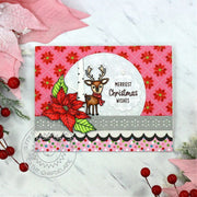 Sunny Studio Stamps Poinsettia & Reindeer Handmade Scalloped Christmas Card (using Joyful Holiday 6x6 Patterned Paper Pad)
