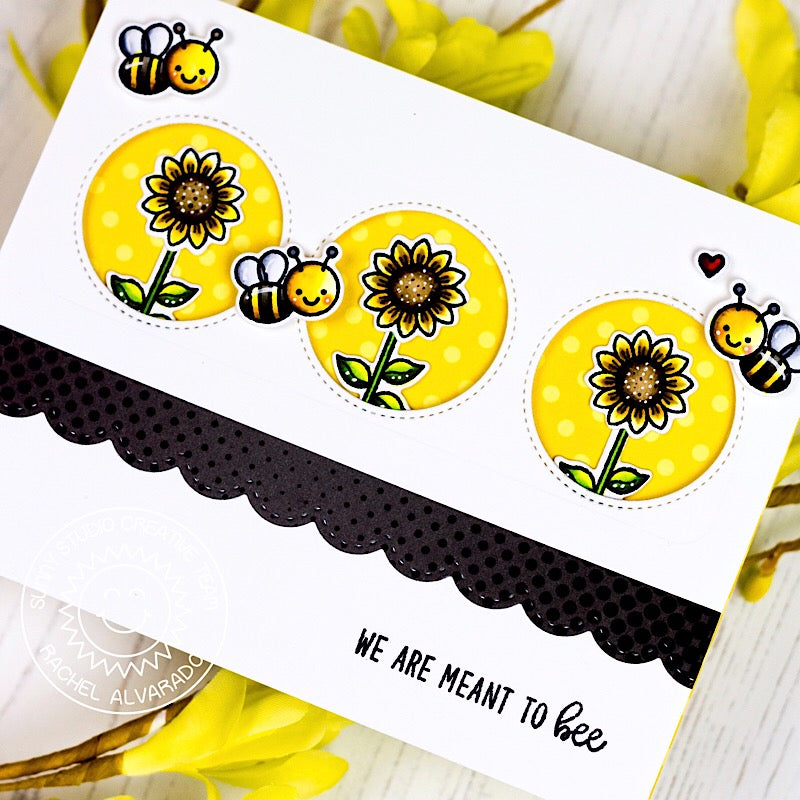 Sunny Studio We Are Meant To Bee Punny Honey Bee Yellow, Black & White Handmade Card using Sunflower from Happy Harvest Stamps