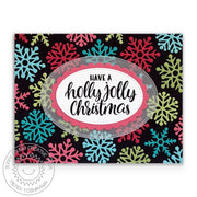Sunny Studio Stamps Holly Jolly Christmas Colorful Snowflake Black Background Card using Stitched Oval 2 Metal Cutting Dies