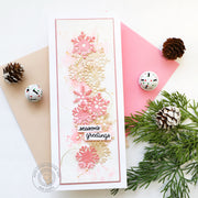 Sunny Studio Stamps Pink & Ivory Snowflake Slimline Winter Holiday Christmas Card (using Lacy Snowflake Cutting Die)