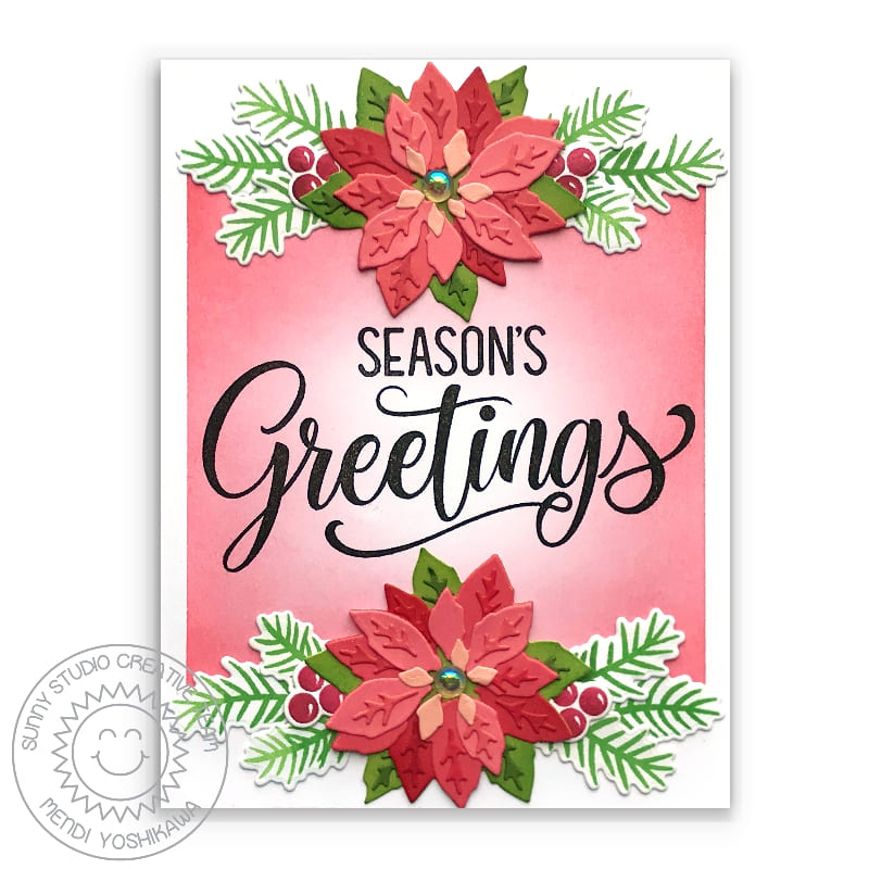 Sunny Studio Stamps Season's Greetings Layered Poinsettia Pink Floral Die-cut Flower Holiday Christmas Card