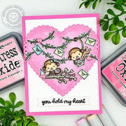 Sunny Studio You Hold My Heart Monkey with Letters Scalloped Heart Valentine's Day Card (using Love Monkey 4x6 Clear Stamps)