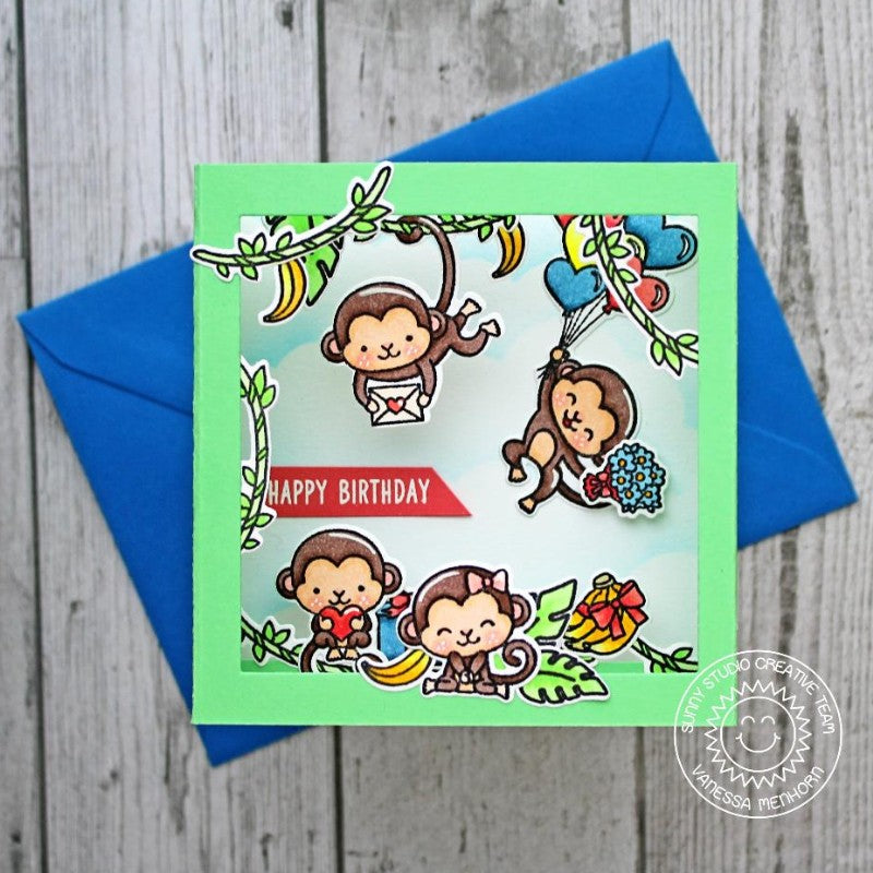 Sunny Studio Stamps Love Monkey Pop-up Shadow Box Card