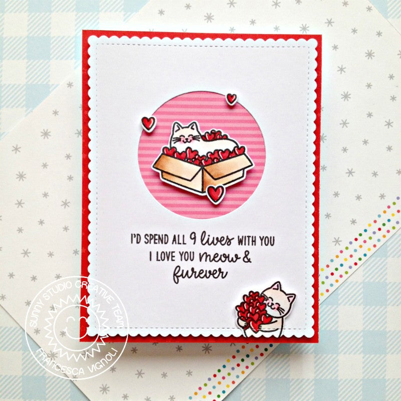 Sunny Studio I'd Spend All 9 Lives with You Punny Kitty Cat Handmade Valentine's Day Card (using Meow & Furever 4x6 Clear Stamps)