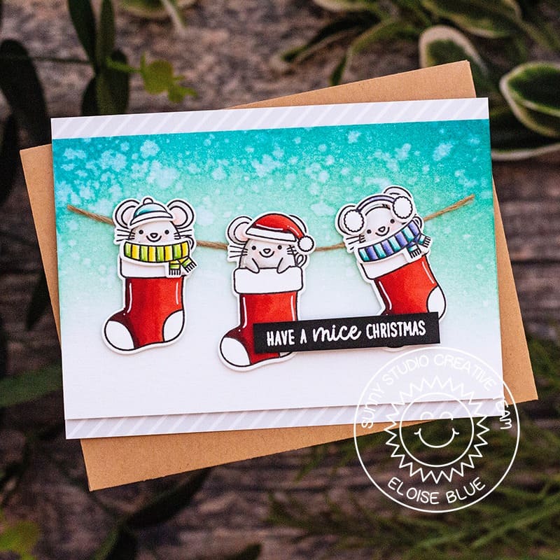 Sunny Studio Stamps Have A Mice Christmas Mouse in Holiday Stockings Handmade Card (using Merry Mice Stamps)
