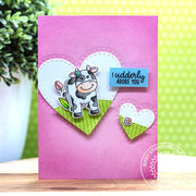 Sunny Studio Stamps Miss Moo Love Themed Cow Card with Stitched Heart Frames