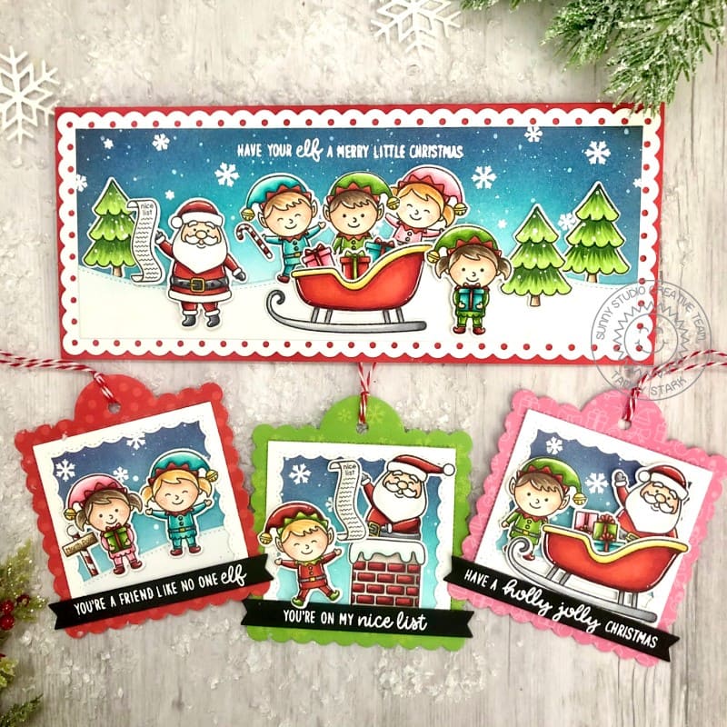 Sunny Studio Stamps Have Your Elf A Merry Little Christmas Punny Holiday Card (using North Pole 4x6 Clear Stamps)