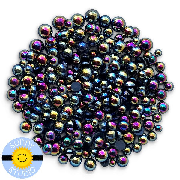 Sunny Studio Stamps Iridescent Black Iridescent Exotic Onyx Shimmer Pearls Embellishments- 3mm, 4mm, 5mm & 6mm