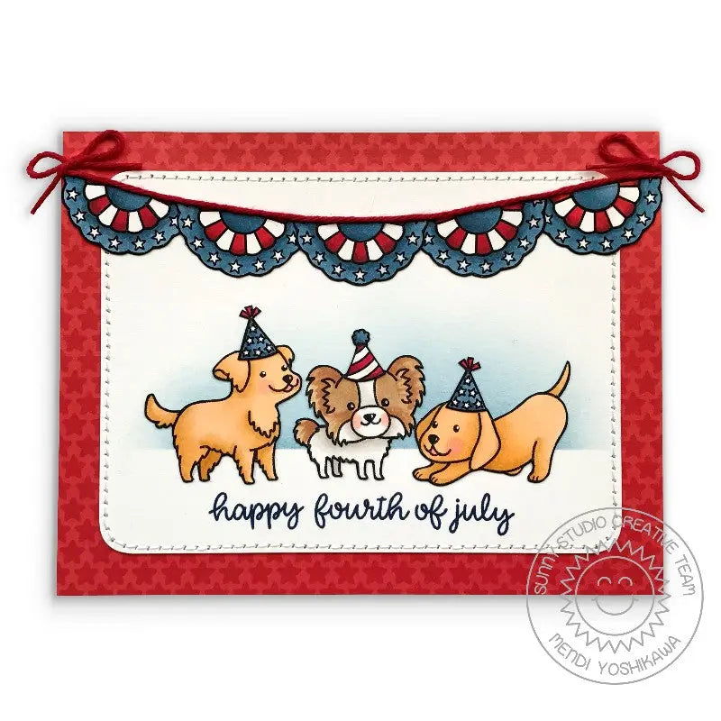 Sunny Studio Fourth of July Puppy Dog Card by Mendi Yoshikawa (using Party Pups 4x6 Clear Stamps)