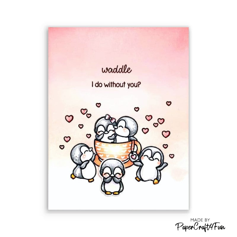 Sunny Studio Waddle I do without You? Penguins with Tea Cup Valentine's Day Card (using Passionate Penguins 4x6 Clear Stamps)