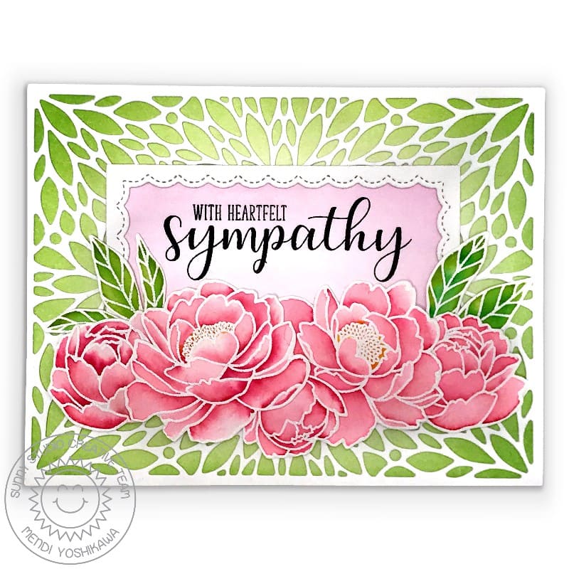 Sunny Studio With Heartfelt Sympathy Watercolor Floral Peony Flower Card (using Pink Peonies 4x6 Clear Stamps)