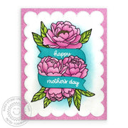 Sunny Studio Stamps Pink Peonies Floral Mother's Day Card using Frilly Frames Eyelet Lace Scalloped Mat Metal Cutting Dies