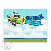 Sunny Studio Stamps Flying By To Say Happy Birthday Airplane Card (using Stitched Fluffy Cloud Border cutting dies)
