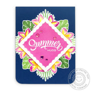 Sunny Studio Stamps Layered Floral Plumeria Summer Hugs Card (featuring Iridescent Pastel Confetti)