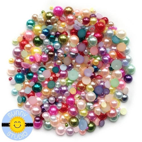 Sunny Studio Stamps 3mm, 4mm, 5mm & 6mm Rainbow Multi-colored Faux Pearls Embellishment assortment for card making, paper crafts and scrapbooking