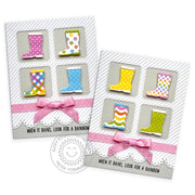 Sunny Studio Stamps When It Rains, Look For a Rainbow Colorful Rain Boots Square Grid Card (using Spring Fever 6x6 Paper Pad)