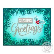 Sunny Studio Stamps Season's Greeting Teal Handmade Holiday Card by Anja (using Christmas Garland Frame Dies)