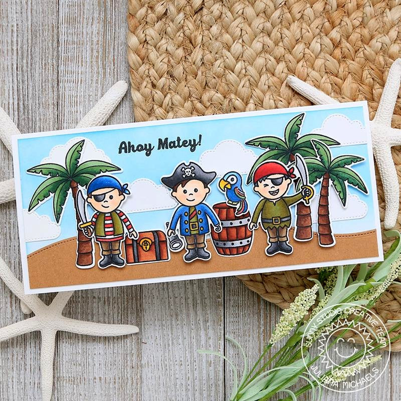 Sunny Studio Stamps Pirate Themed Summer Beach Card (using Palm Tree from Seasonal Trees Stamp set)