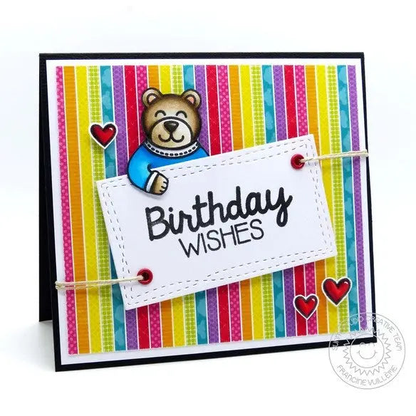 Sunny Studio Rainbow Birthday Wishes Bear Card (using Sending My Love 4x6 Clear Stamps)