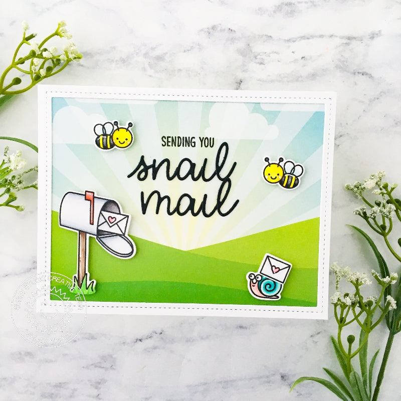Sunny Studio Sending You Snail Mail Bumblebee with Mailbox Card (using Snail Mail 2x3 Mini Clear Stamps)