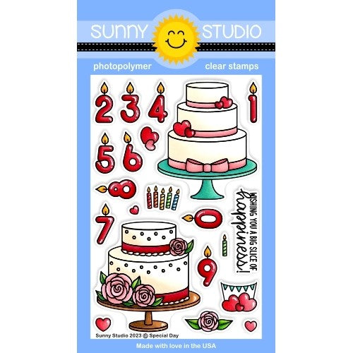 Sunny Studio Special Day 4x6 Birthday & Wedding Cake with Number Candles Clear Photopolymer Stamps SSCL-352