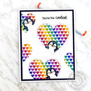Sunny Studio Stamps You're the Coolest Penguin Heart Window Valentine's Day Card (using Stitched Heart 2 Cutting Dies)