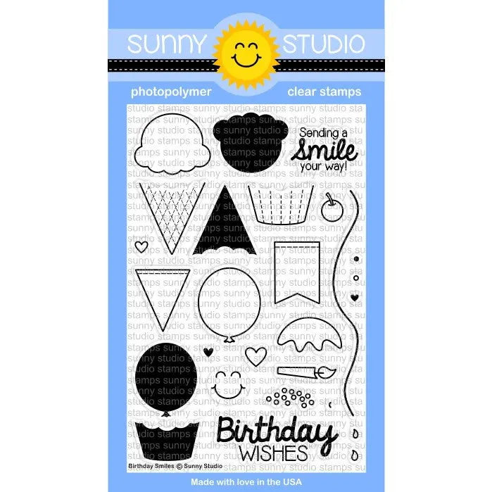 Sunny Studio Stamps Birthday Smiles 4x6 Ice Cream, Cupcakes & Balloons Photo-Polymer Clear Stamp Set