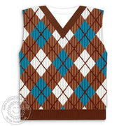 Sunny Studio Stamps Fall Brown & Blue Argyle Sweater Vest Shaped Card by Mendi Yoshikawa