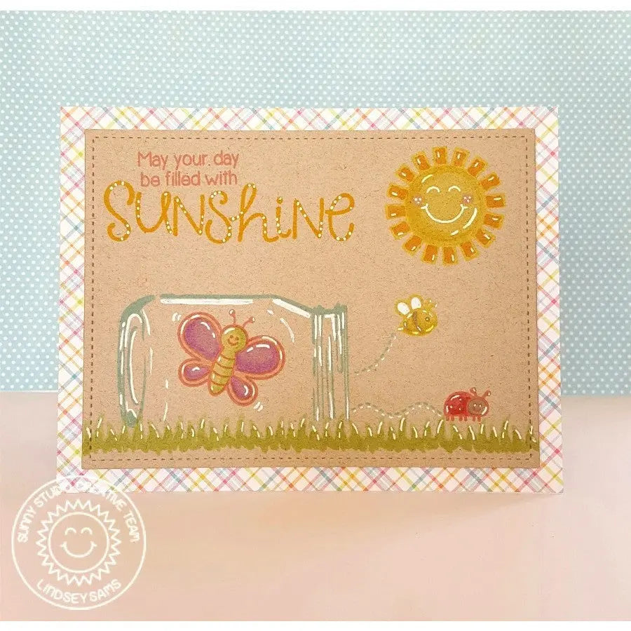 Sunny Studio May Your Day Be Filled With Sunshine Ladybug & Butterfly in Jar Kraft Card (using Vintage Jar Clear Stamps)