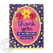 Sunny Studio Stamps Blue Floral Flower Cable Knit Oval Thank You Card (using Sweater Weather 6x6 Paper Pad Pack)
