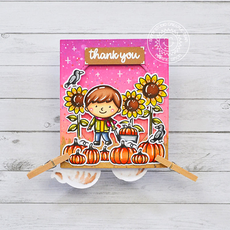 Sunny Studio Thanks For Always Being There Pumpkins & Sunflowers Pop-up Card (using Words of Gratitude 4x6 Clear Stamps)
