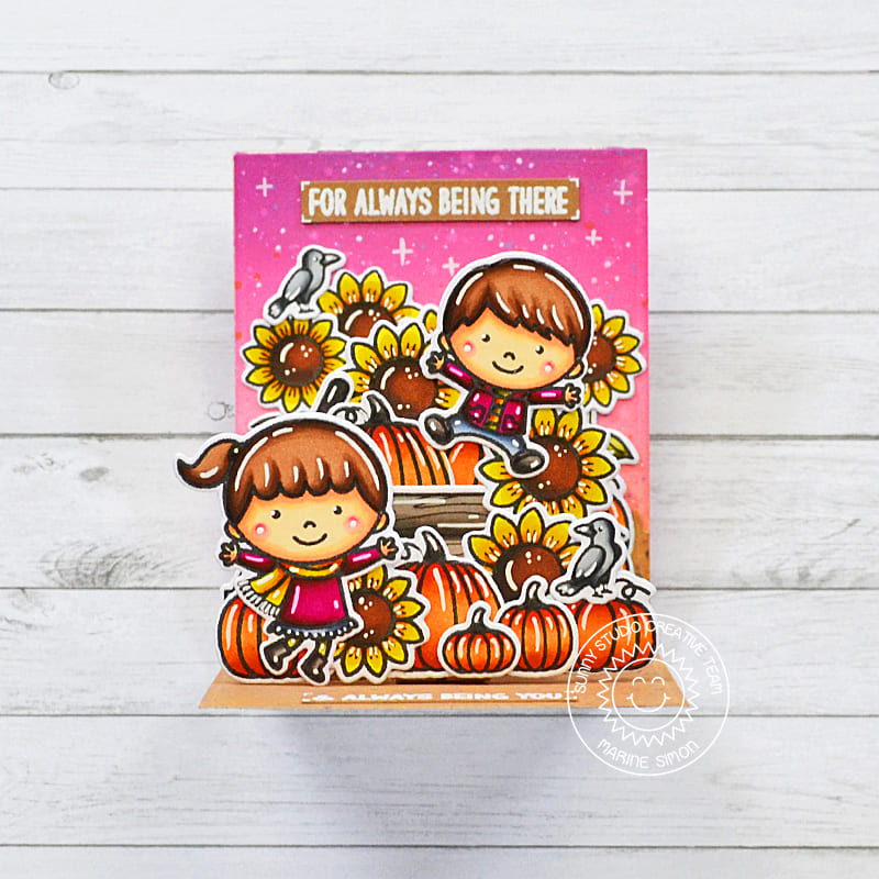 Sunny Studio Thanks For Always Being There Pumpkins & Sunflowers Pop-up Card (using Fall Kiddos 4x6 Clear Stamps)