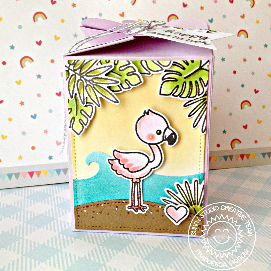 Sunny Studio Stamps Fabulous Flamingos Wrap Around Summer Treat Box (using Catch A Wave Border Dies)