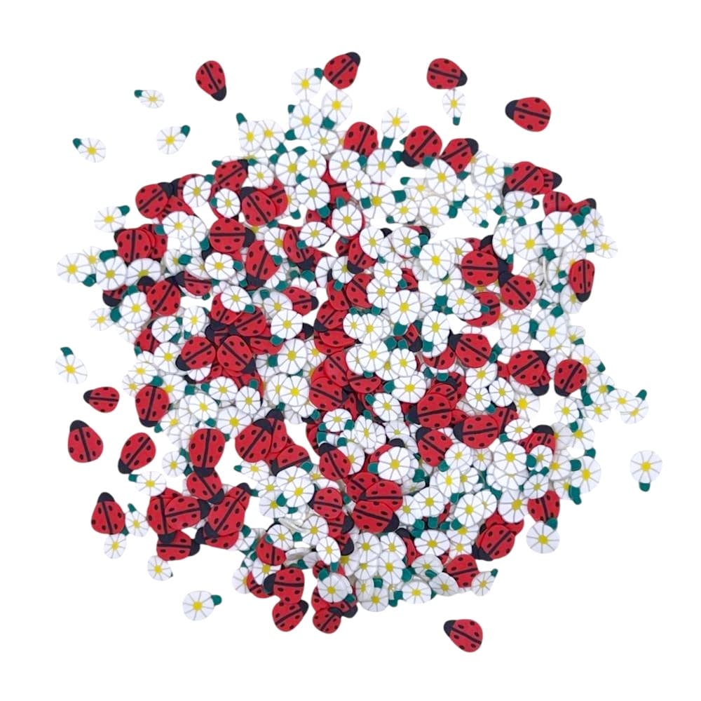 Buttons Galore Blooms & Beetles Sprinkletz Ladybug & Daisy Flower Clay Confetti Embellishment For Paper Crafts & Shaker Cards