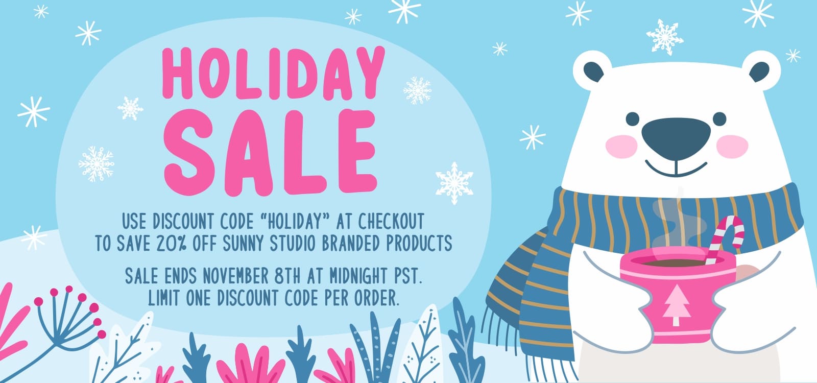 Save 20% on Sunny Studio Branded Products using Code HOLIDAY at Checkout through 11/8/26. Limit One Discount Code Per Order.
