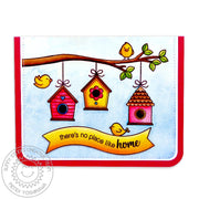 Sunny Studio There's No Place Like Home Birds with Bird House Birdhouse Card using A Birds Life Clear Craft Stamps