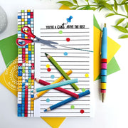 Sunny Studio Rainbow Primary Colored Pencils & Scissors 5x7 Teacher Card (using A Cut Above 4x6 Clear Layering Stamps)