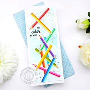 Sunny Studio You Color My World Rainbow Colored Pencils Slimline Card (using A Cut Above 4x6 Clear Layering Stamps)