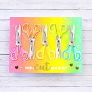 Sunny Studio You're A Cut Above The Rest Pastel Rainbow Punny Scissors Card (using A Cut Above 4x6 Clear Layering Stamps)
