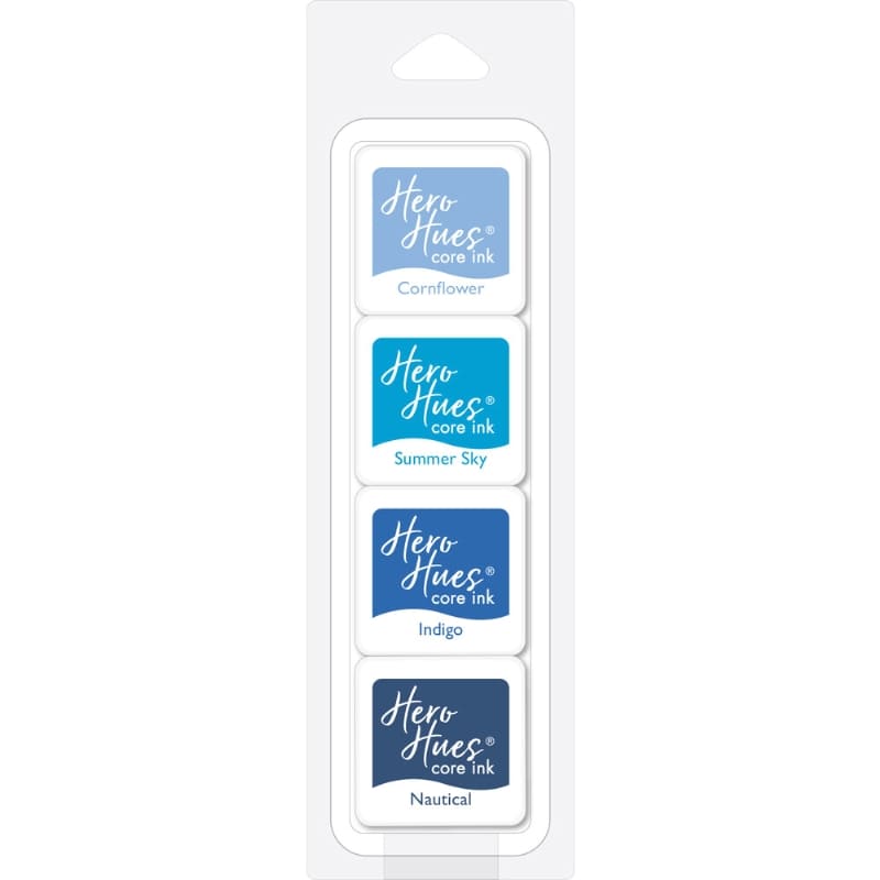Shop Sunny Studio Stamps: Hero Arts Sky Blues Core Dye Ink Cubes featuring Cornflower, Summer Sky, Indigo, and Nautical AF506