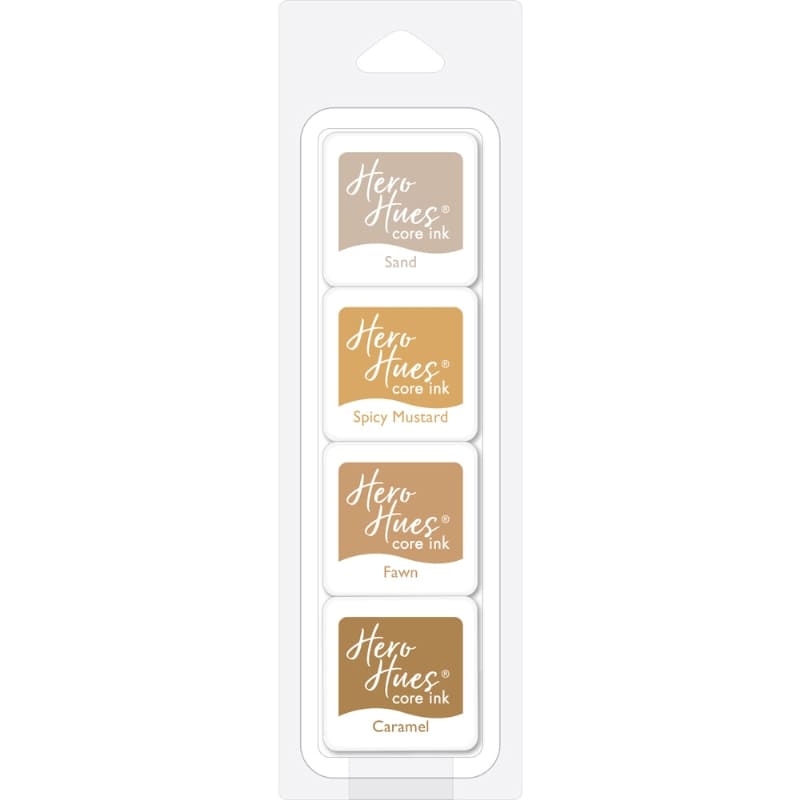 Shop Sunny Studio Stamps: Hero Arts Warm Browns Core Dye Ink Cubes featuring Sand, Spicy Mustard, Fawn, and Caramel AF507