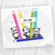Sunny Studio Just A Note Panda Bears and Oversized Colored Pencils Card using A Cut Above Clear Layering Layered Craft Stamps