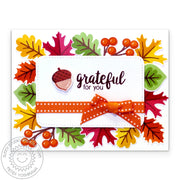 Sunny Studio Fall Leaves Colorful Layered Leaf & Acorn Grateful For You Card using Autumn Splendor Clear Layering Craft Stamp