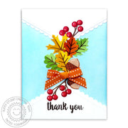 Sunny Studio Fall Leaves Leaf, Twigs & Berries Bouquet Thank You Card using Autumn Splendor Clear Layering Craft Stamps