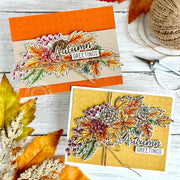 Sunny Studio Fall Leaves Leaf & Pinecone Bouquet Embossed Card Set by Leanne West using Autumn Garland Clear Craft Stamps