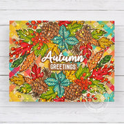 Sunny Studio Stamps Fall Leaves Garland Autumn Greetings Kraft Card using Buffalo Plaid Diagonal Background Metal Craft Die