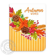 Sunny Studio No Line Copic Marker Coloring Leaves, Berries, & Pinecones Fall Wishes Card using Autumn Garland Clear Stamps